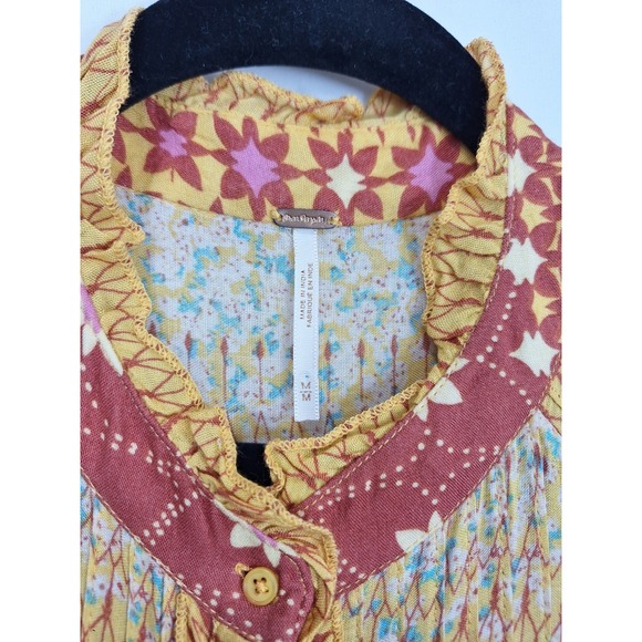 Free People Rare Feelings Printed Dress In Goldenrod Combo Ruffles Size Medium - Picture 9 of 12